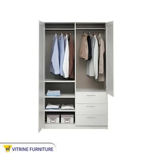 White Wardrobe with Hinged Doors with Leaf Design