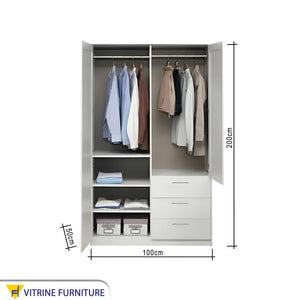 White Wardrobe with Hinged Doors with Leaf Design