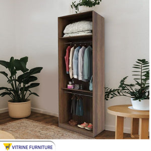 Wardrobe with Sleek Brown Wooden, Leaf-Free Design