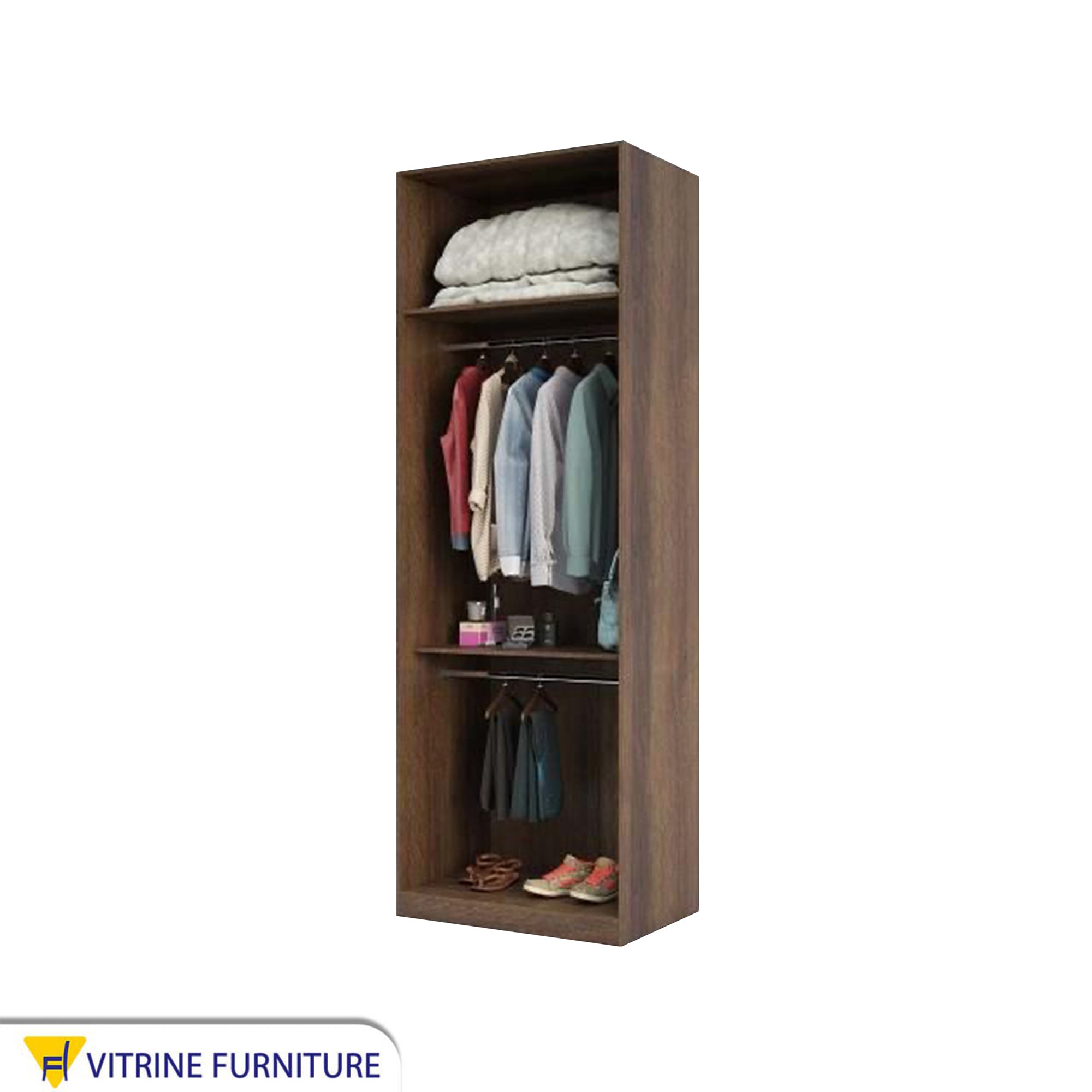 Wardrobe with Sleek Brown Wooden, Leaf-Free Design