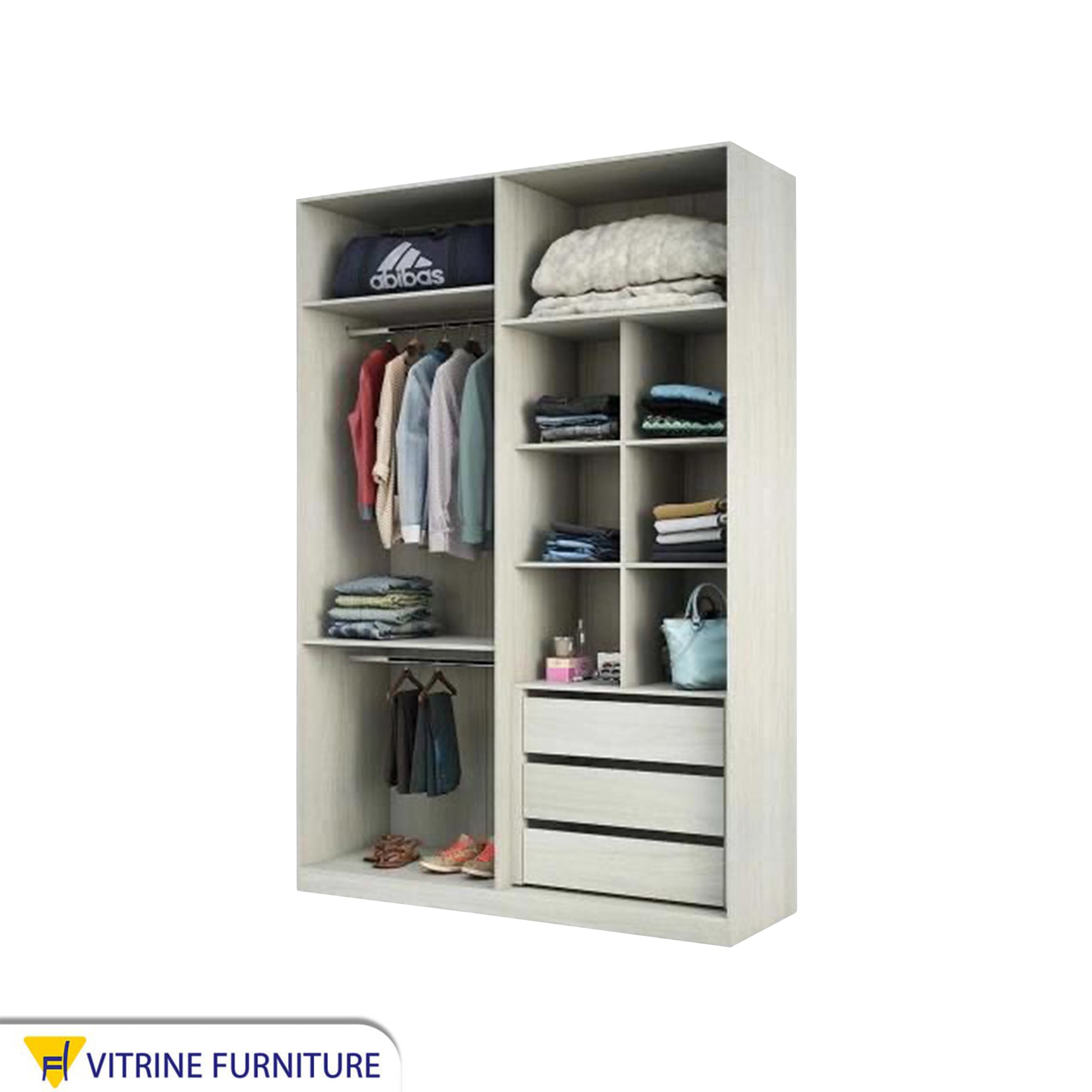 Wardrobe with Sleek White Design, Leafless Elegance