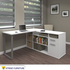 White Desk: Multi-Shelf, Sleek Workspace Solution