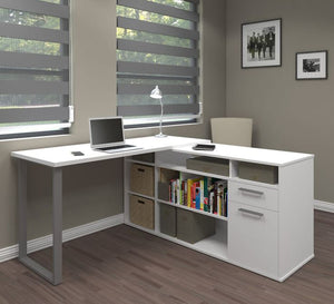 White Desk: Multi-Shelf, Sleek Workspace Solution