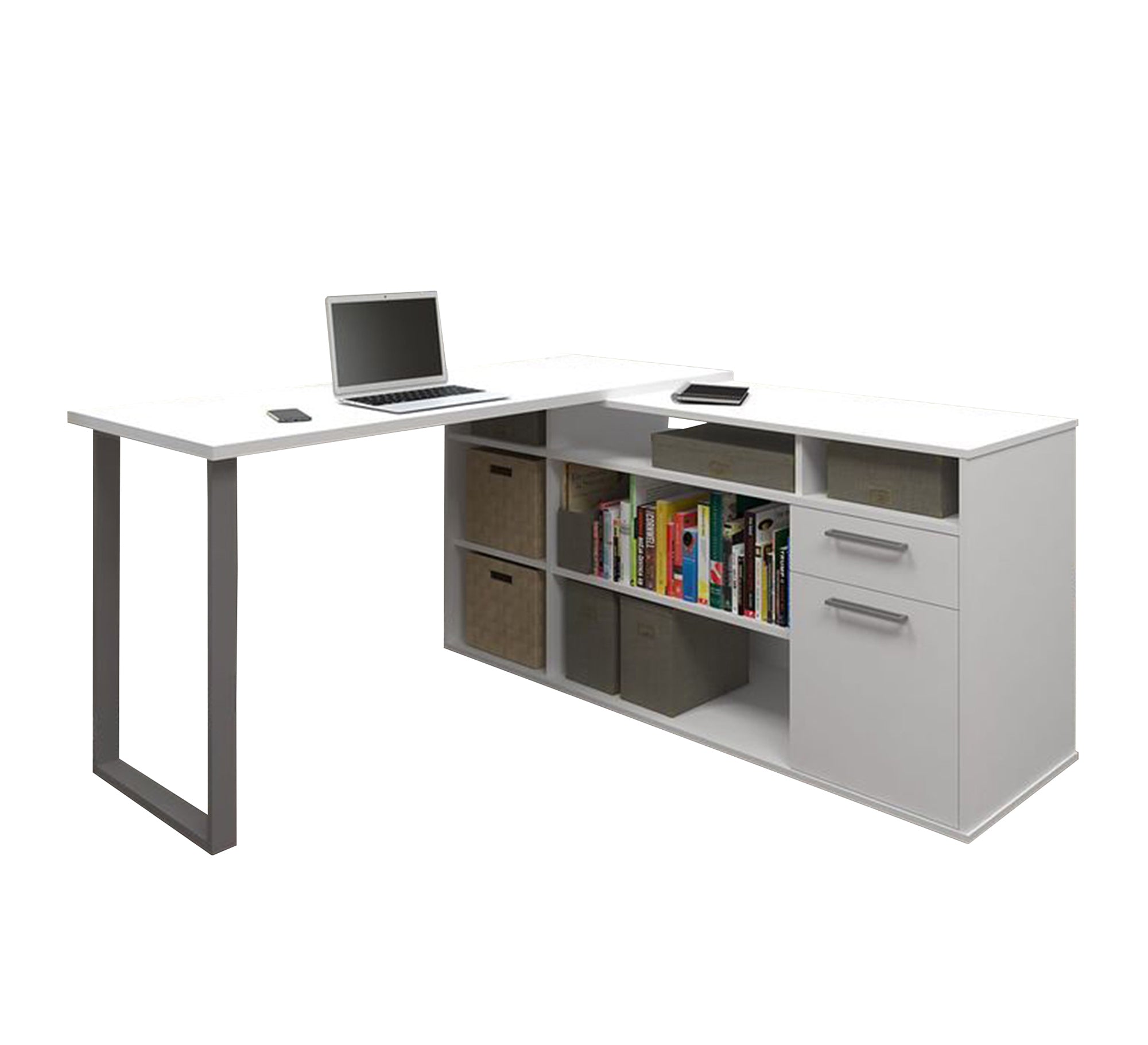 White Desk: Multi-Shelf, Sleek Workspace Solution