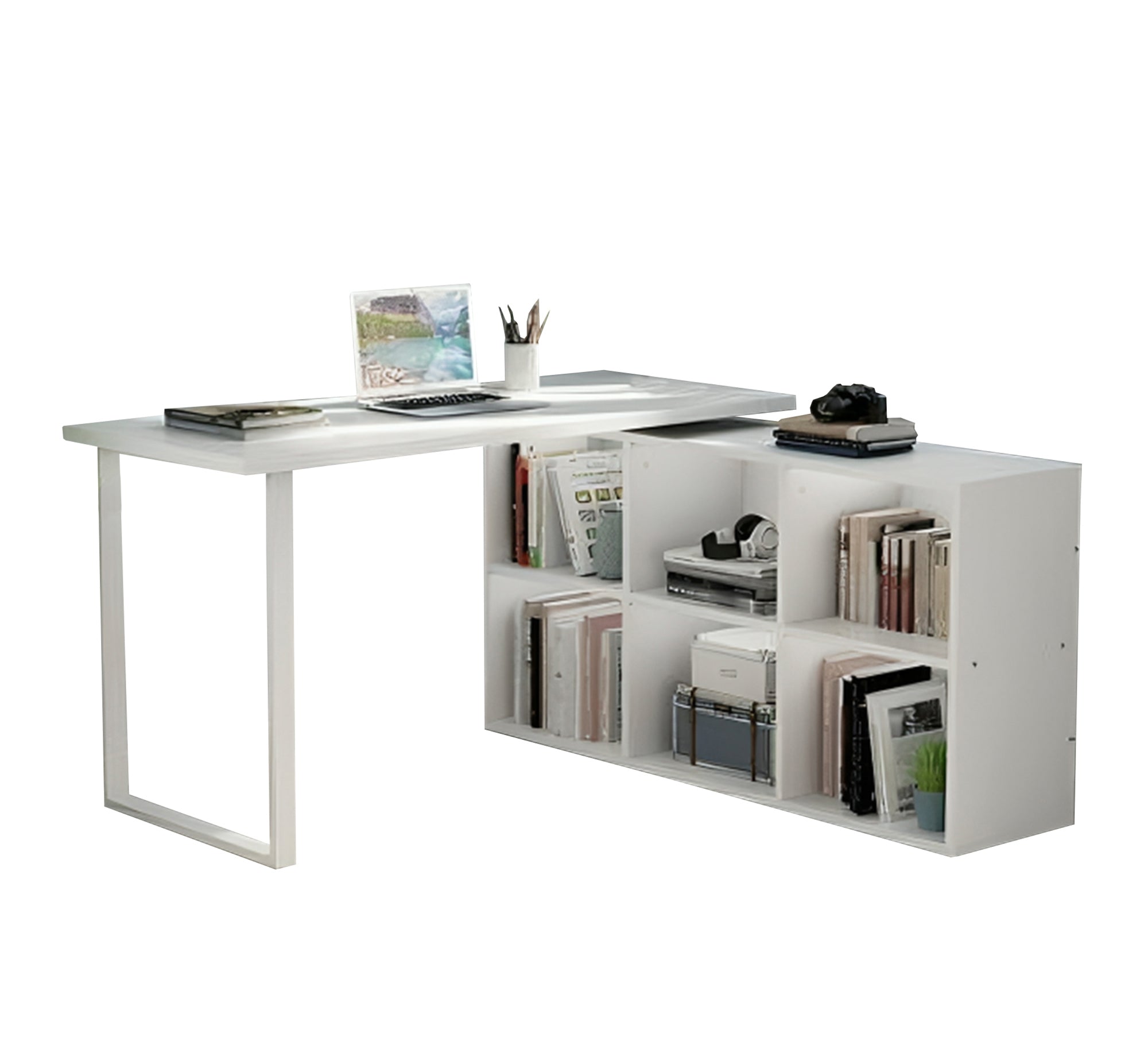 Sleek Beige Wooden Desk with Wide Surface