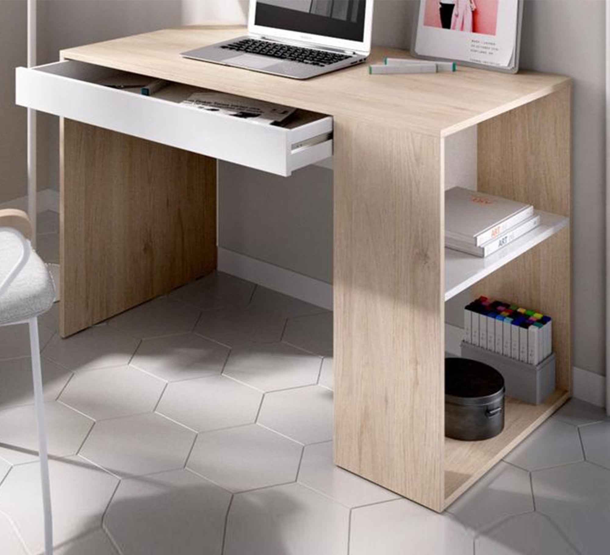 Elegant Office Desk with Dual Storage Shelves