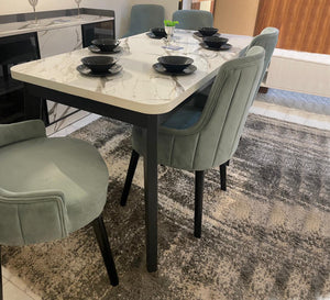 Modern dining room in black and white