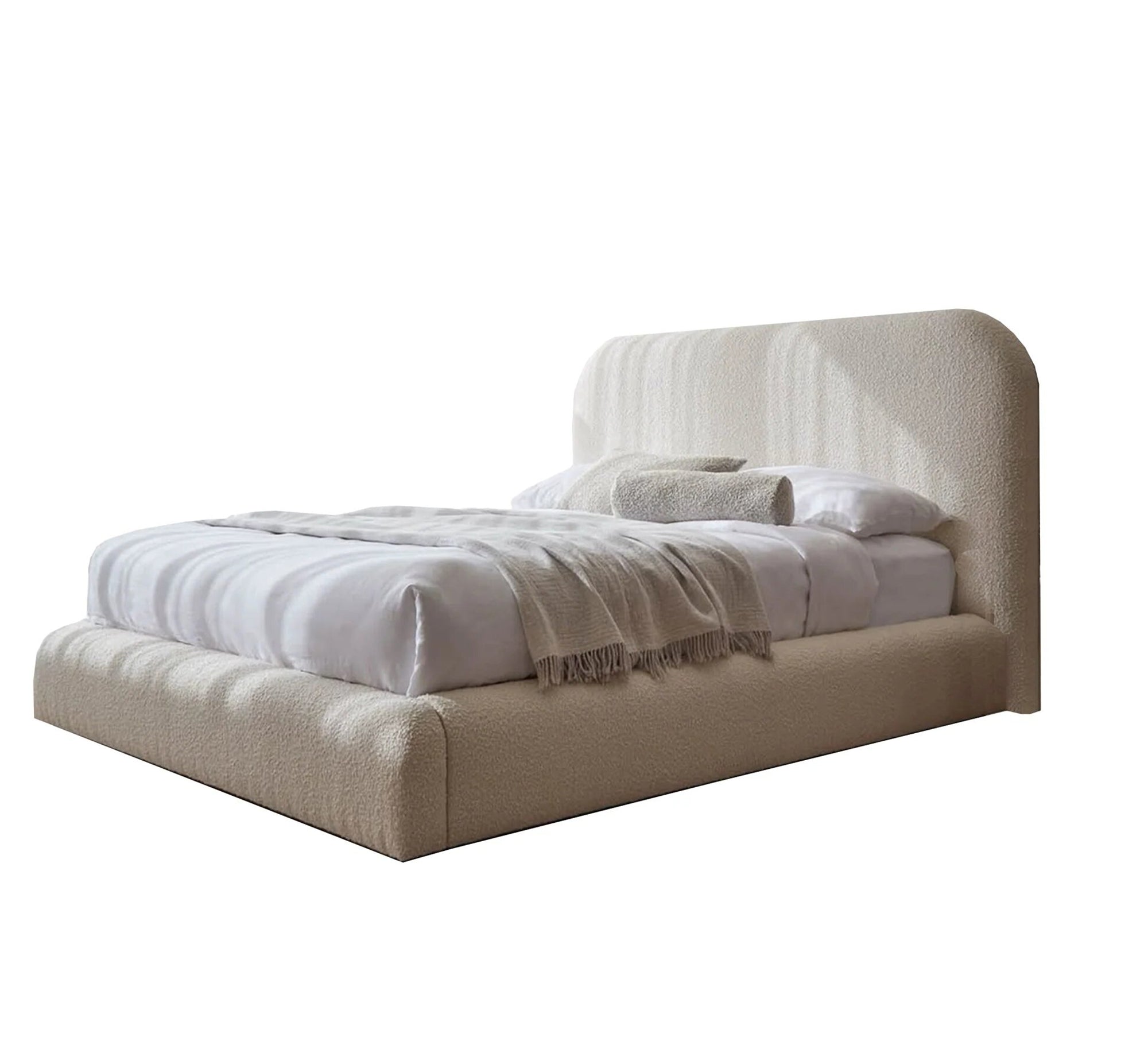 سرير زوجى منجد باقمشة الكتان الابيض 