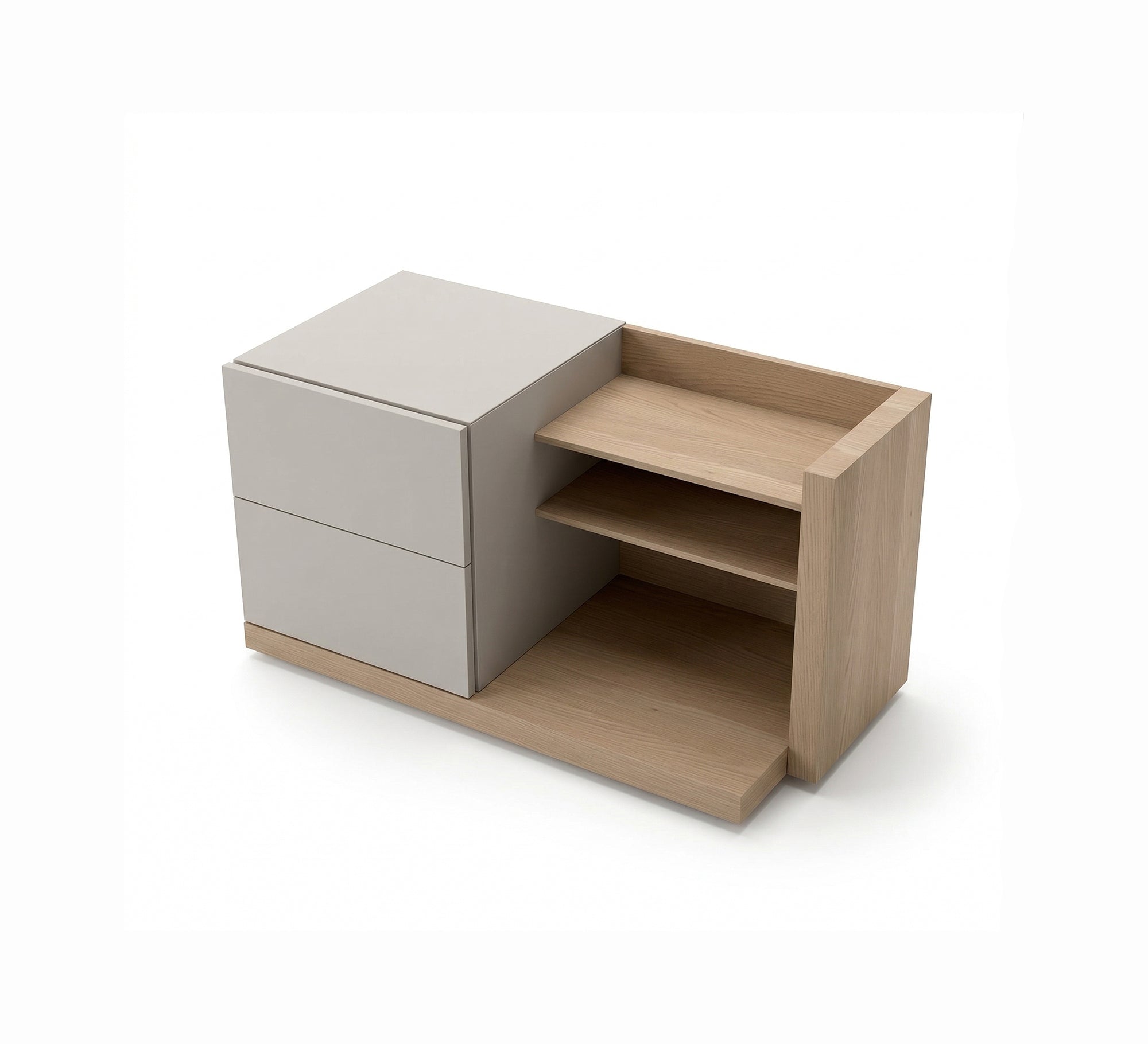 Bedroom with drawers and shelves, side library