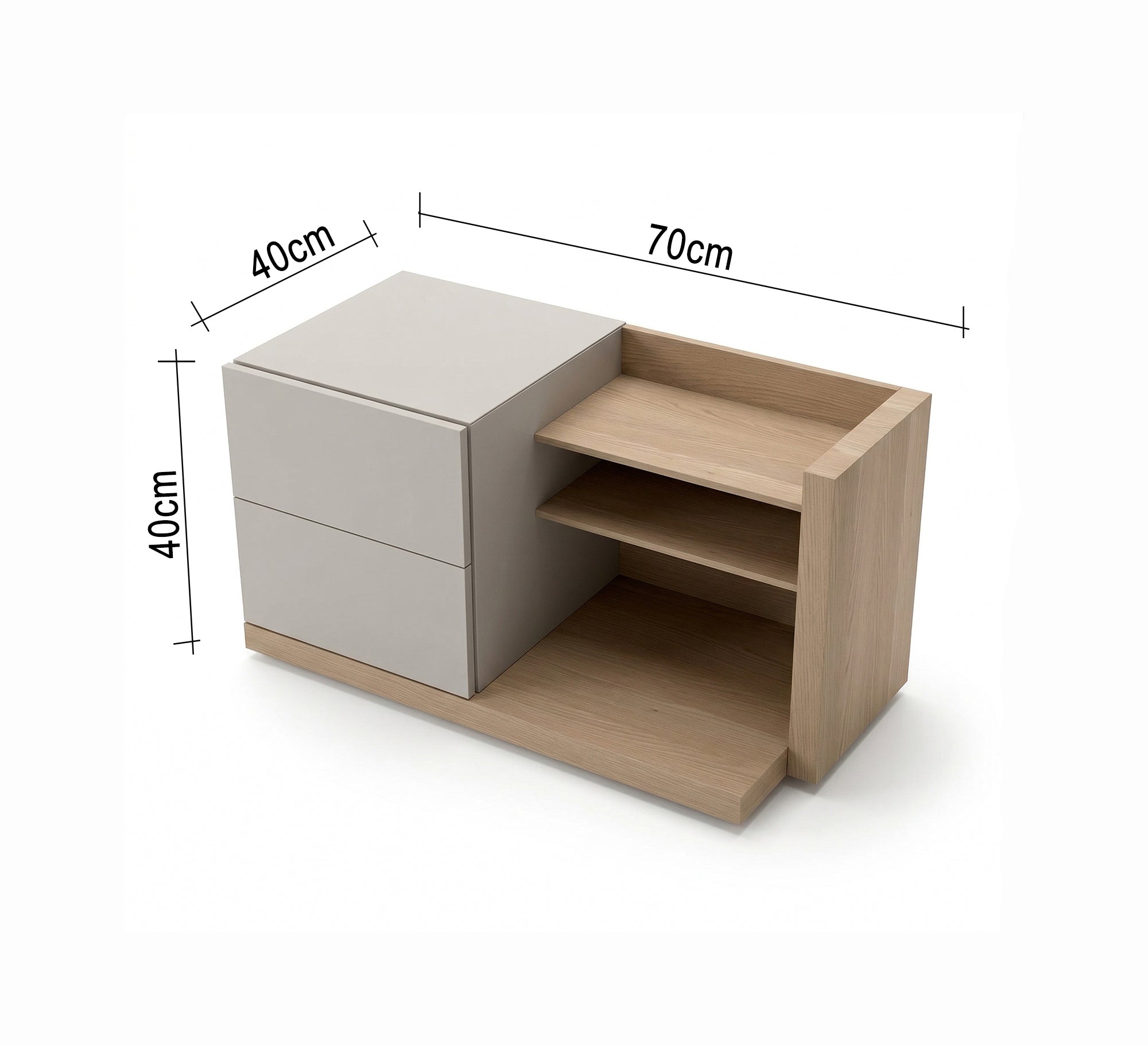 Bedroom with drawers and shelves, side library