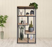 Decorative unit with iron frame and open shelves