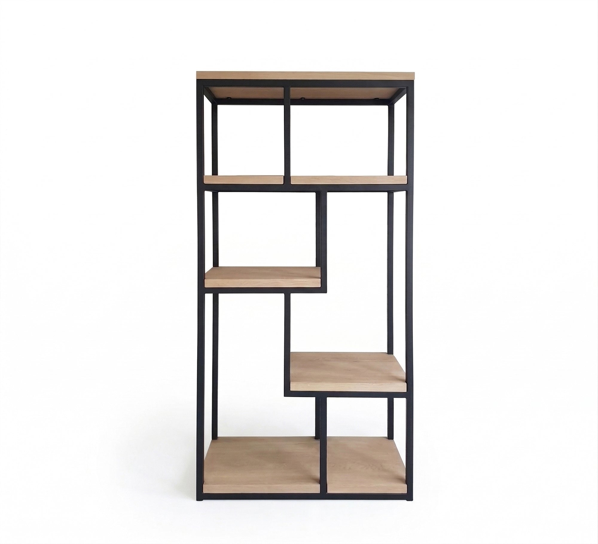 Decorative unit with iron frame and open shelves