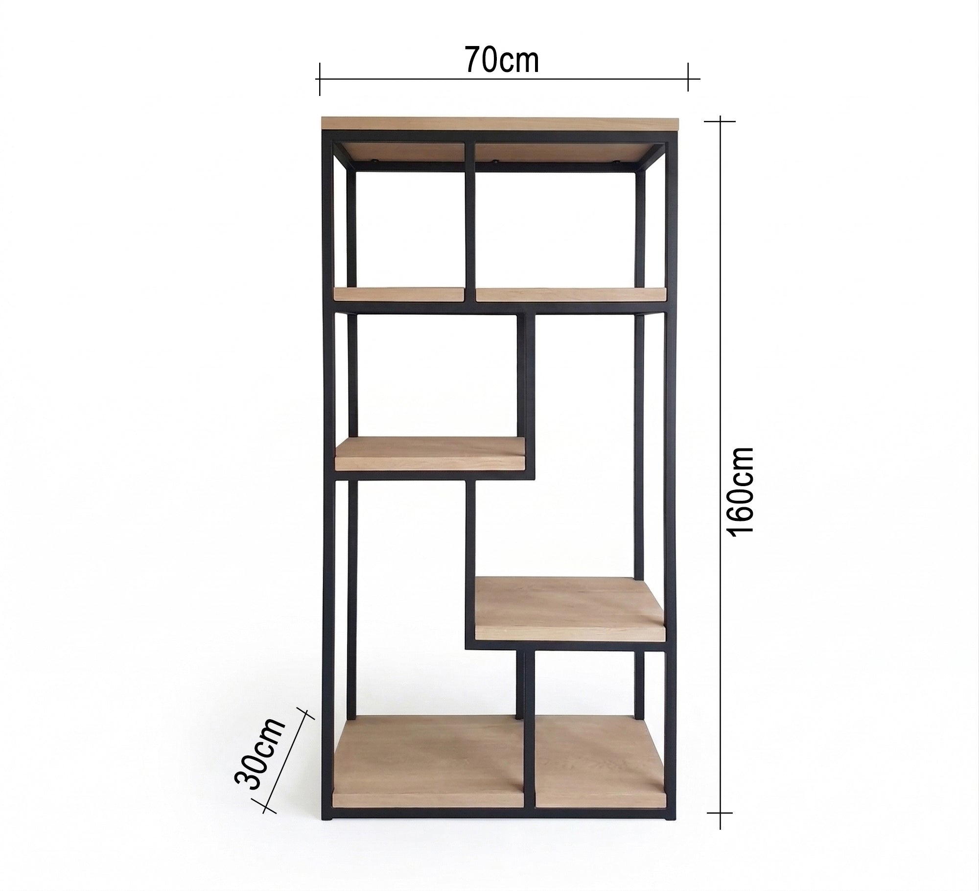 Decorative unit with iron frame and open shelves