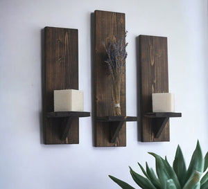 3 brown wooden wall shelves