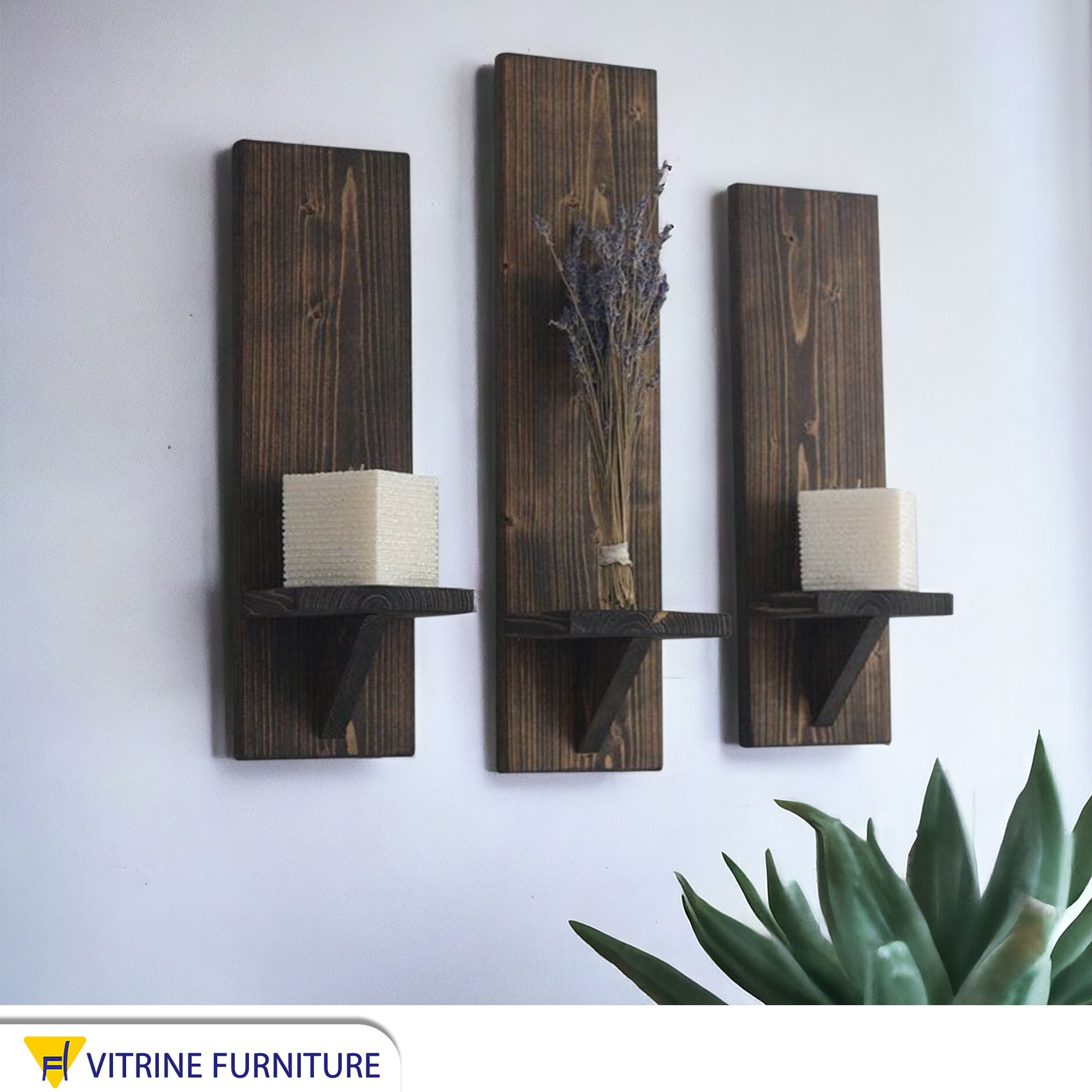3 brown wooden wall shelves