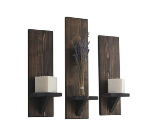 3 brown wooden wall shelves