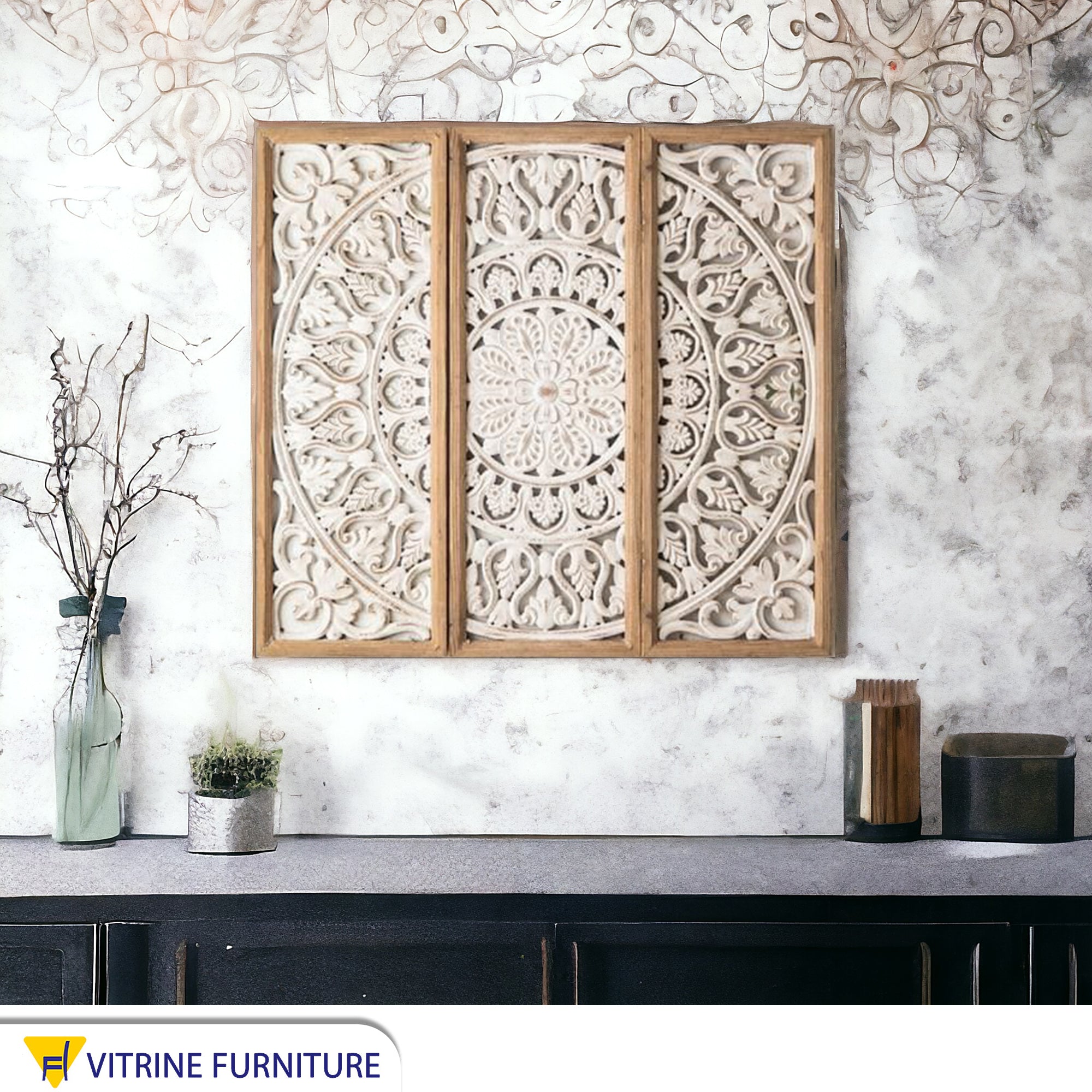 A wall panel carved in the shape of a three-dimensional flower