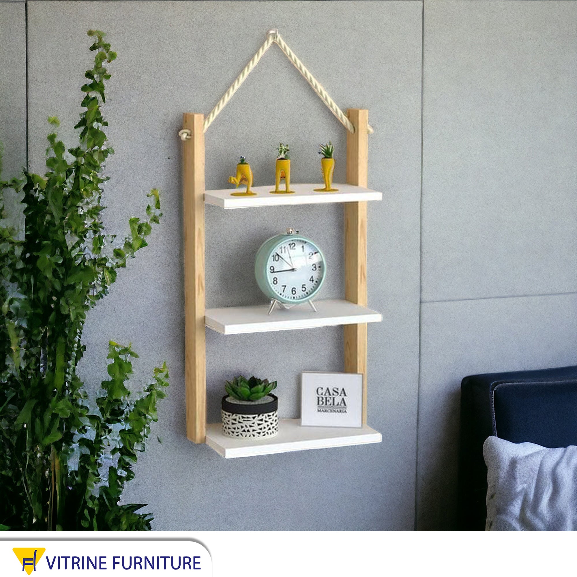 Hanging shelves with swing rope