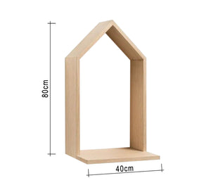 Cottage-shaped wall shelf in beige