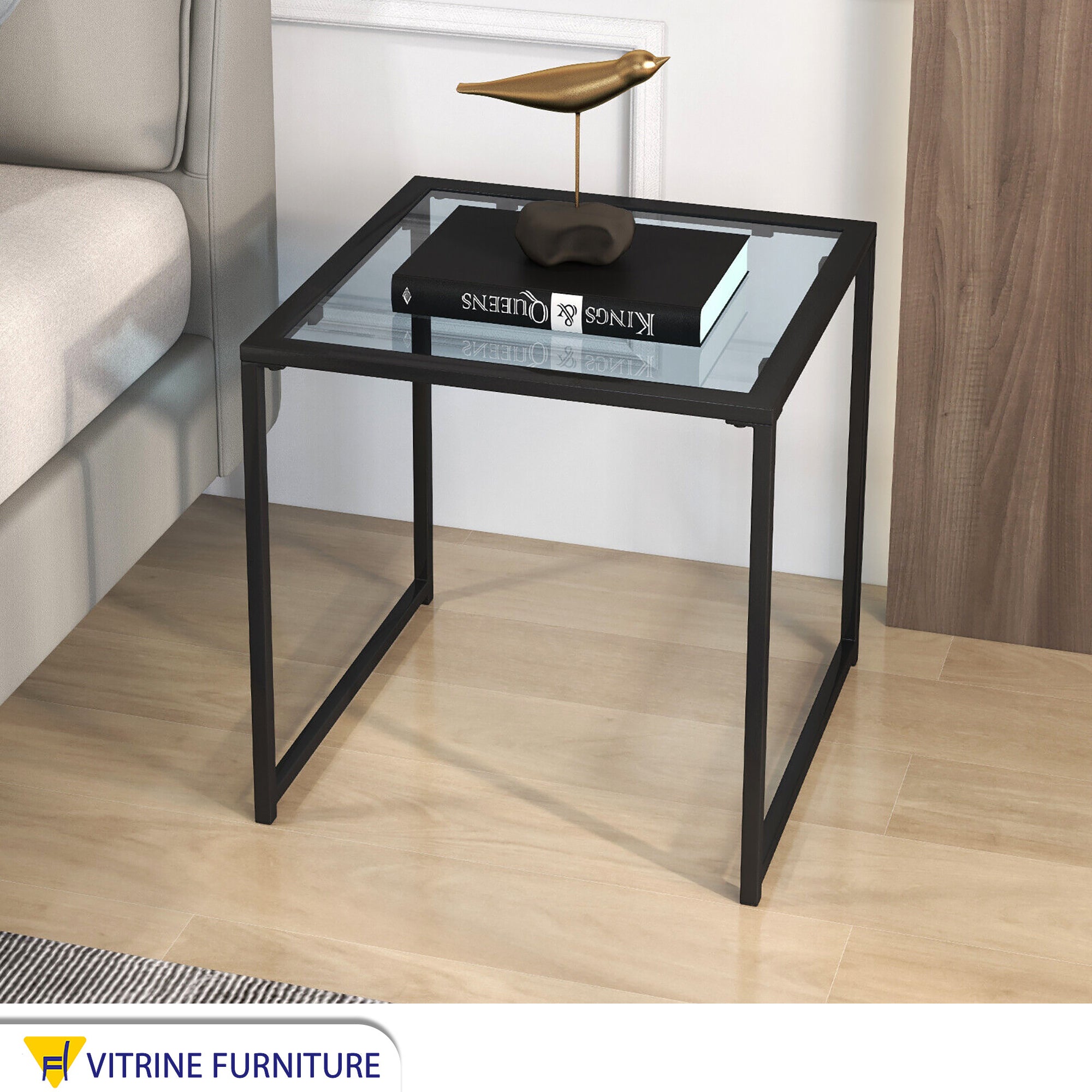 Black steel and glass side table