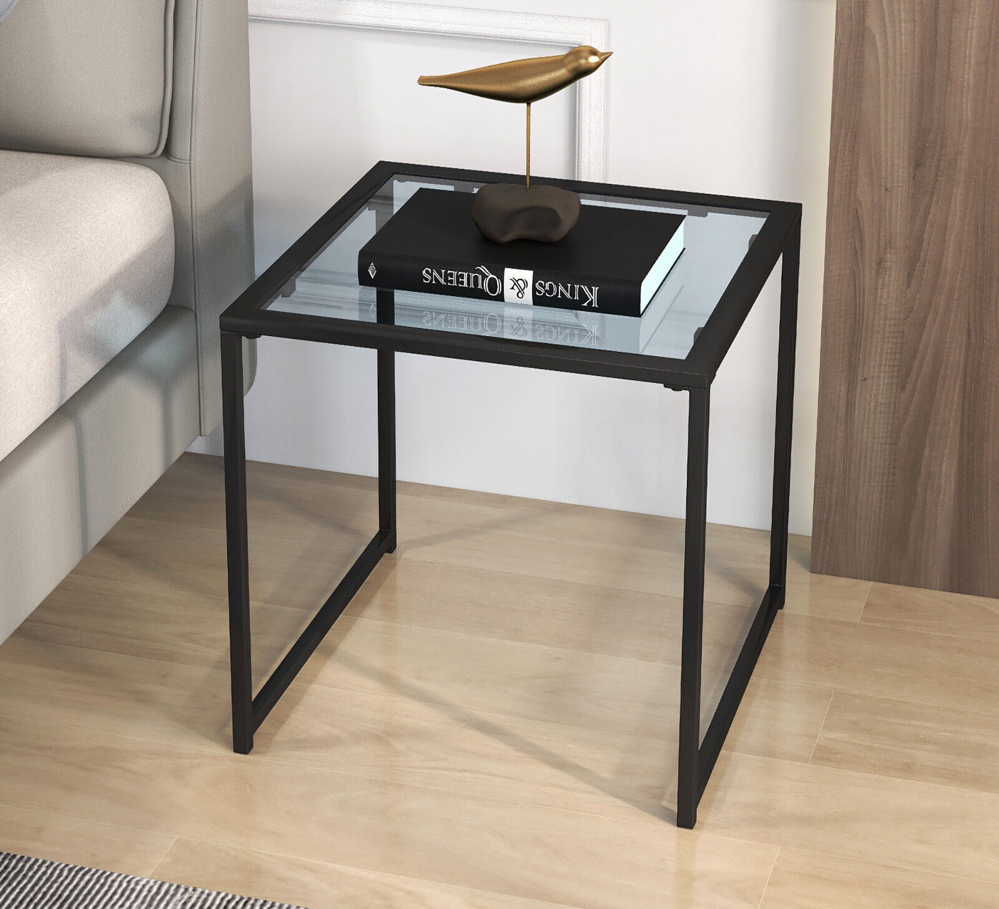 Black steel and glass side table