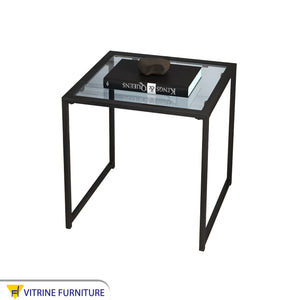 Black steel and glass side table