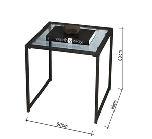 Black steel and glass side table