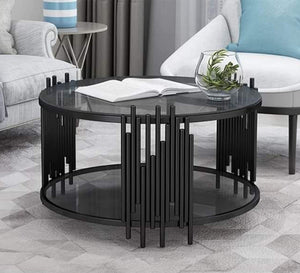 Black iron and glass coffee table