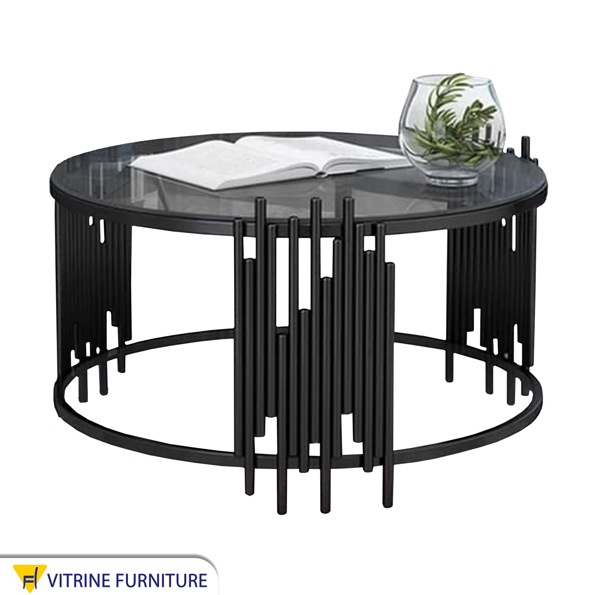 Black iron and glass coffee table