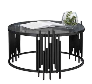 Black iron and glass coffee table