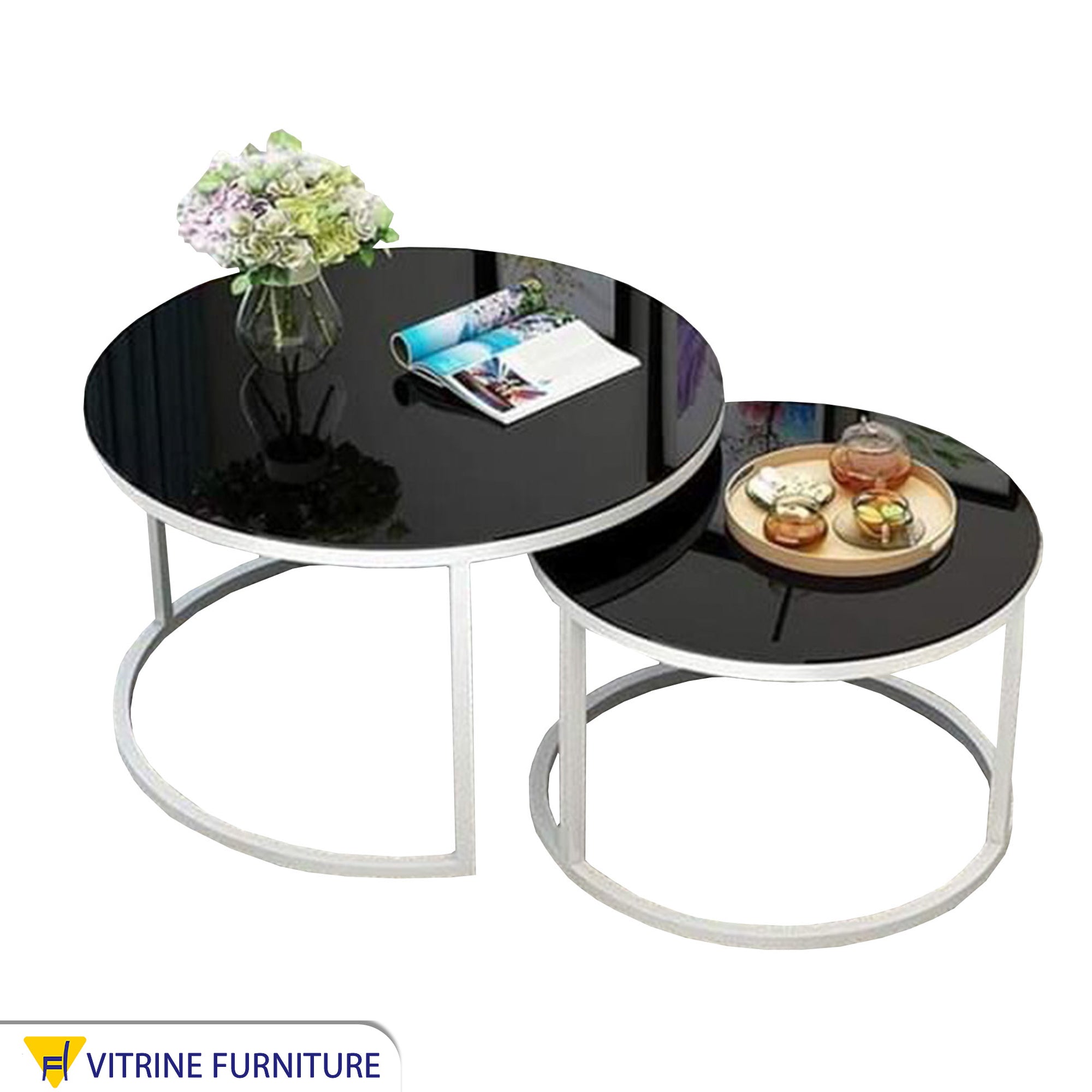 Two circular tables in black and white