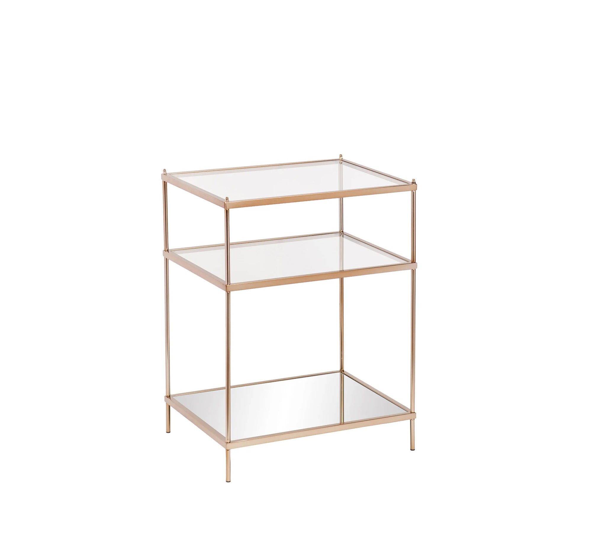 Side table with three transparent glass surfaces