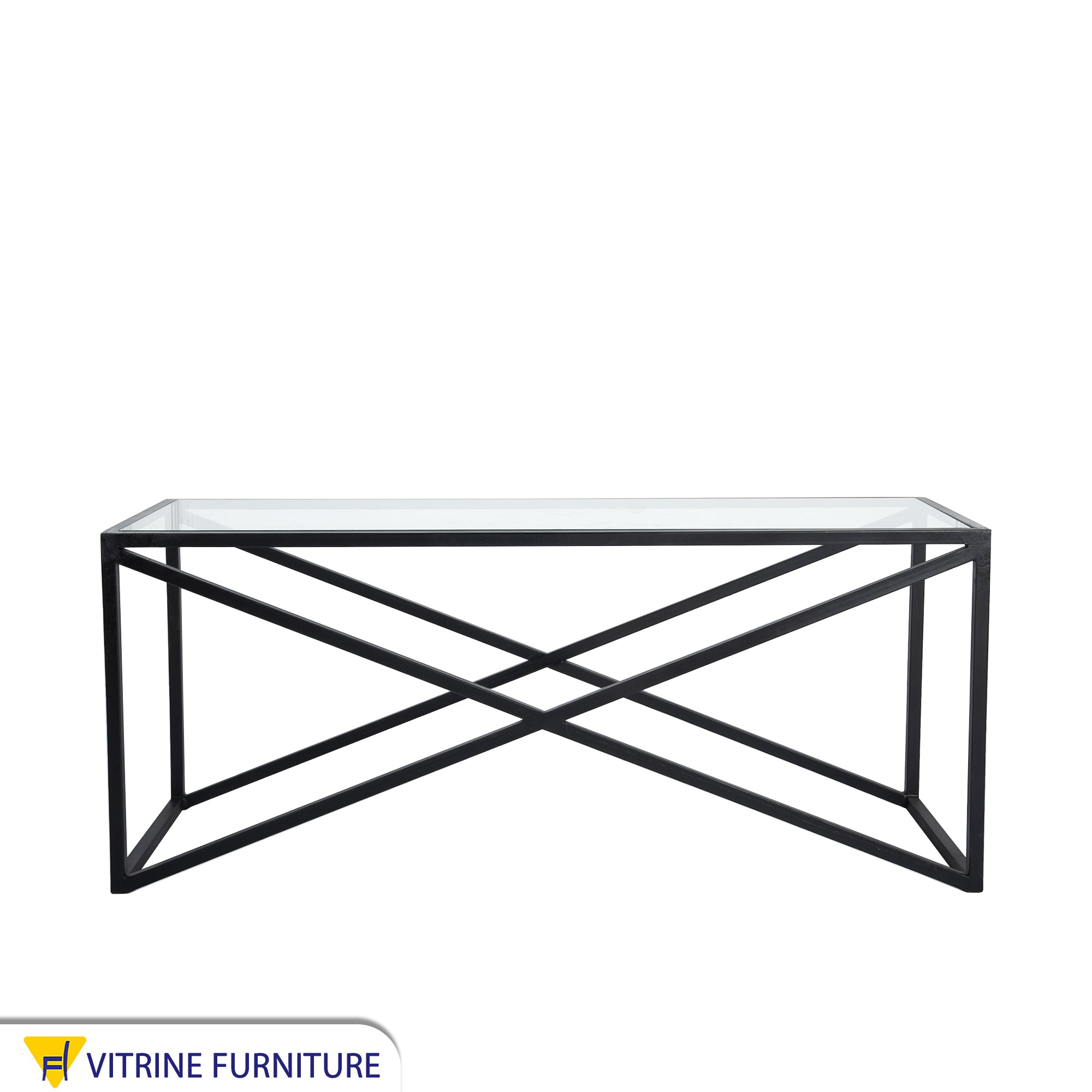 Rectangular table with an X-shaped structure in black