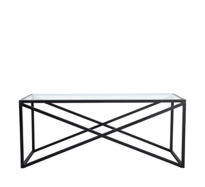 Rectangular table with an X-shaped structure in black