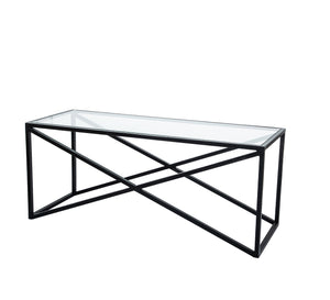 Rectangular table with an X-shaped structure in black