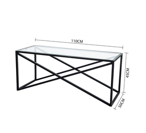 Rectangular table with an X-shaped structure in black