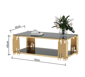 A rectangular table in gold with a top and bottom