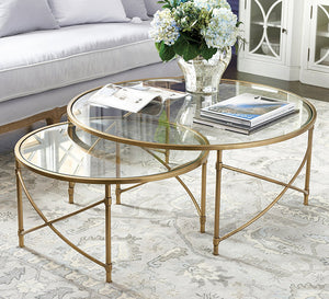 Two golden circular tables of different sizes