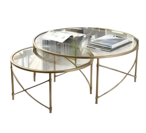 Two golden circular tables of different sizes