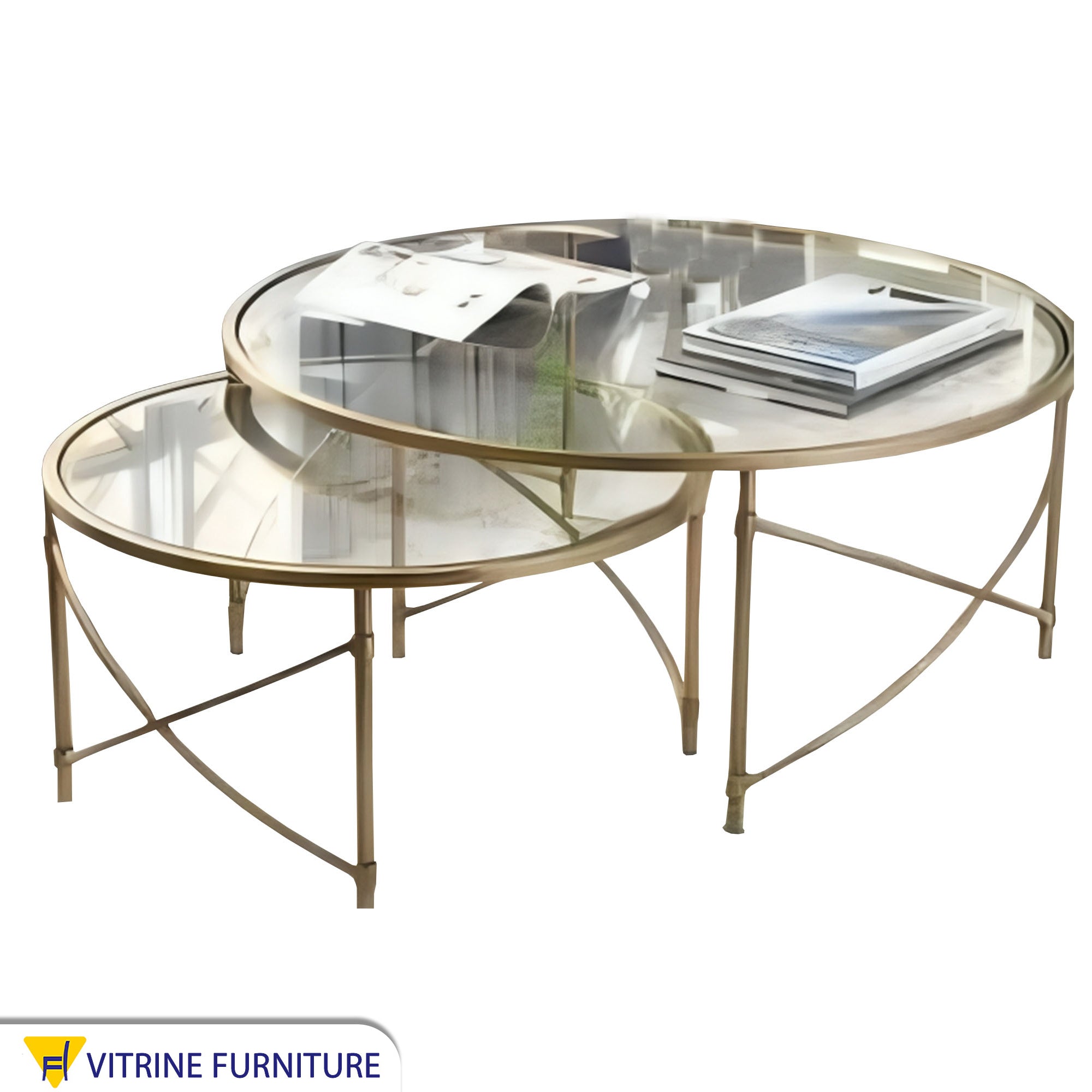 Two golden circular tables of different sizes