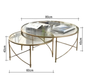 Two golden circular tables of different sizes