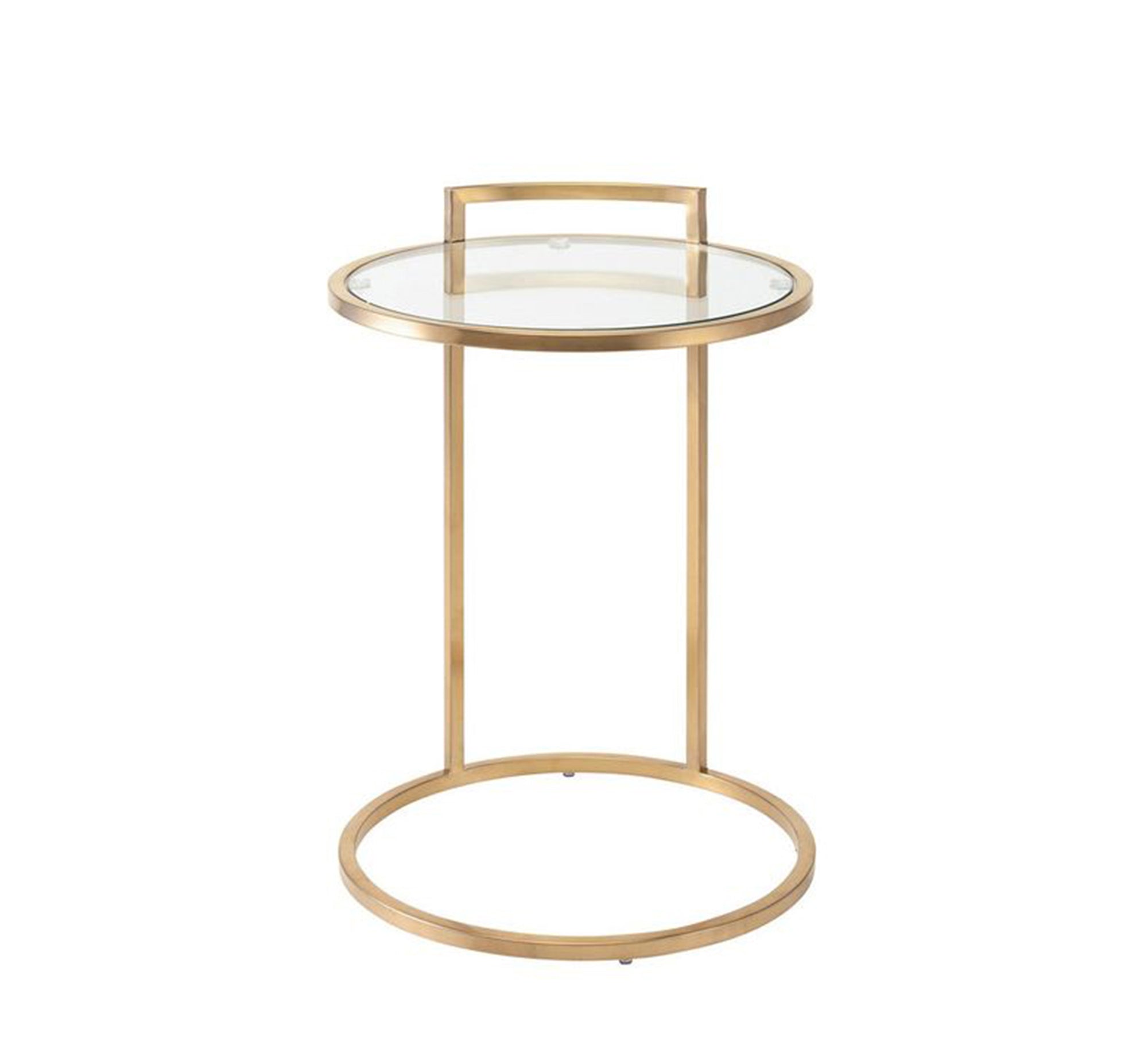 Side table with a circular structure in gold