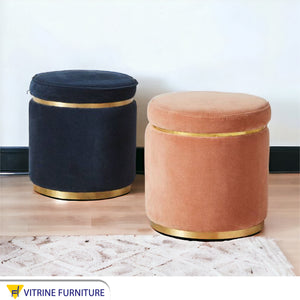 Cylindrical puff covered with soft velvet fabric