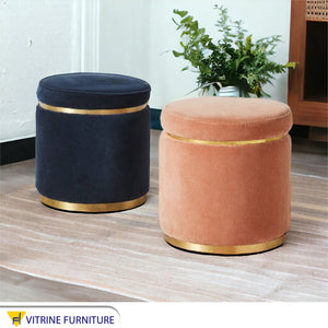 Cylindrical puff covered with soft velvet fabric