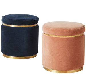 Cylindrical puff covered with soft velvet fabric