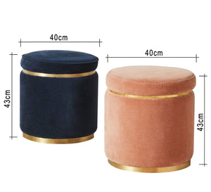 Cylindrical puff covered with soft velvet fabric