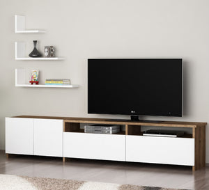 Television unit with three wall shelves