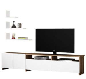 Television unit with three wall shelves