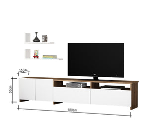 Television unit with three wall shelves