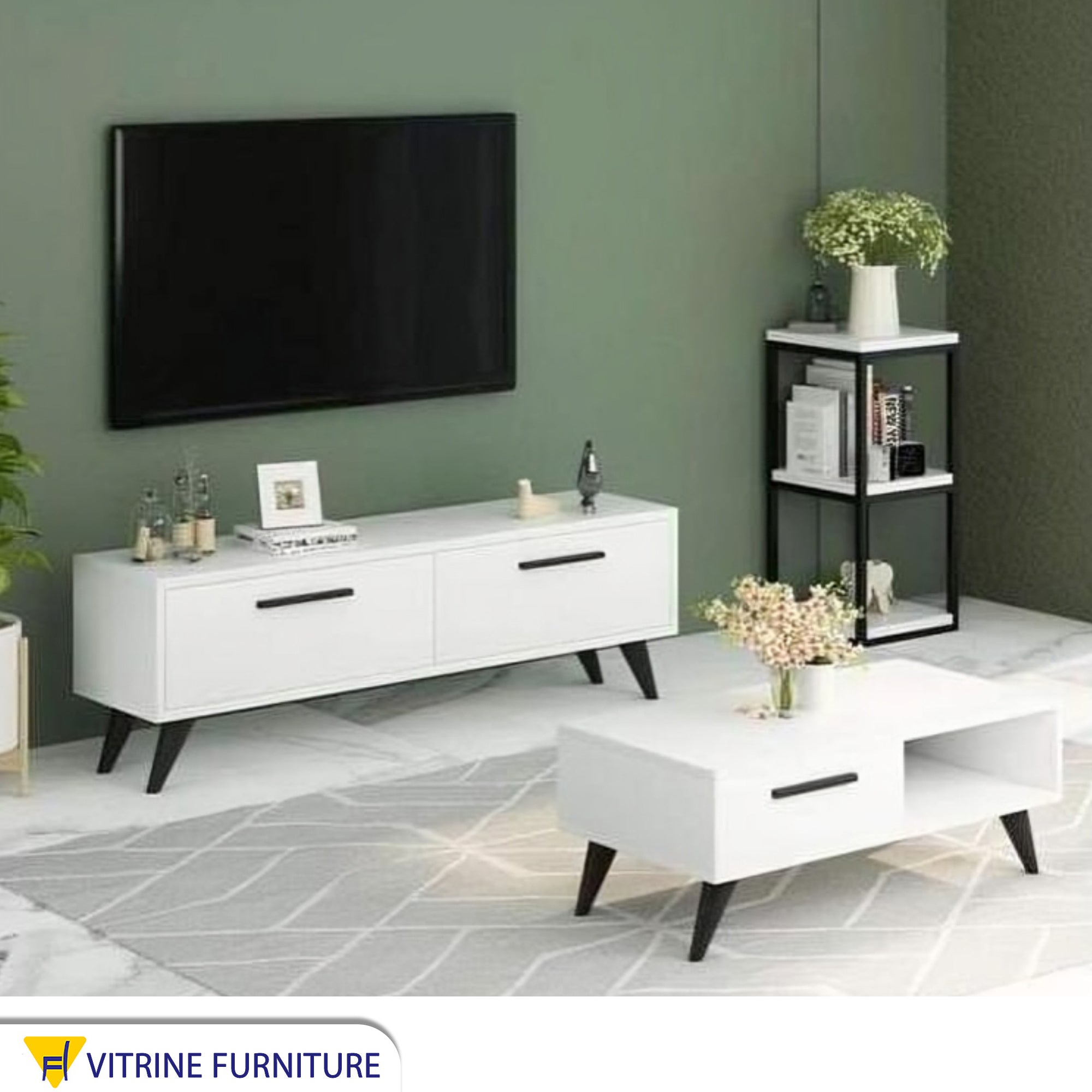 TV cabinet with white coffee table